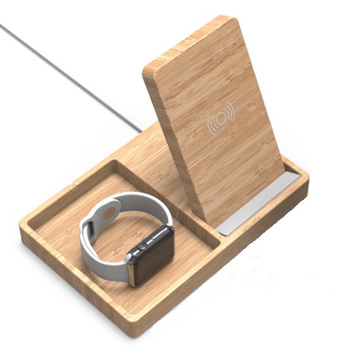 Bamboo Detachable Charging Pad and Desk Organizer