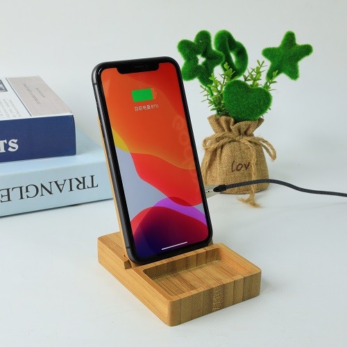 Bamboo Wireless Charger with Desk Organizer 
