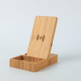 Bamboo Wireless Charger with Desk Organizer 