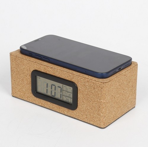 Cork Wireless Charger Speaker with Time Display